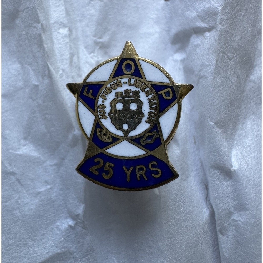 Vintage Fraternal Order Of Police FOP 25 Year Pin Gold Tone Blue Enamel Star